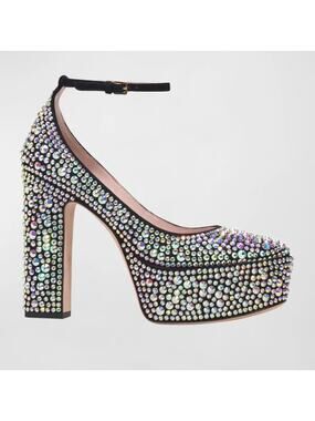 KATE SPADE NEW YORK Women's Gia Pave Crystal Ankle Strap Platform Pumps Size 6